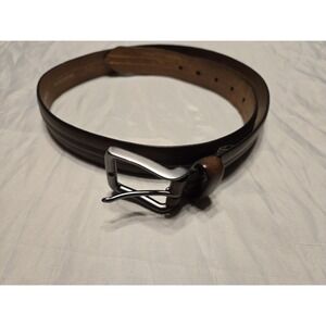 Fossil Genuine Leather Belt Size 34 Brown MB1045200 July 2019 Silver Hardware